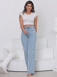 Women Jeans - 淺色水洗藍 - 查看 5