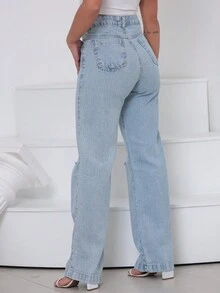 Women Jeans - 淺色水洗藍 - 查看 2