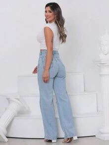 Women Jeans - 淺色水洗藍 - 查看 7