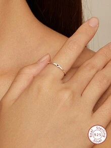 1入組愛心裝飾單圓環適合女士S925純銀簡約風圓環精細的首飾類禮品適合女孩日常日期 - 銀色 - 查看 2