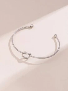 1入組時尚金色手鐲，簡約不銹鋼心形女手鐲，ins風開放式心臟手鐲，情侶間的可愛禮物 - 銀色 - 查看 2