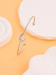 1入組時尚金色手鐲，簡約不銹鋼心形女手鐲，ins風開放式心臟手鐲，情侶間的可愛禮物 - 銀色 - 查看 3