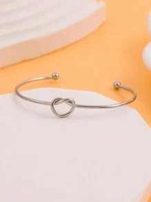 1入組時尚金色手鐲，簡約不銹鋼心形女手鐲，ins風開放式心臟手鐲，情侶間的可愛禮物 - 銀色 - 查看 4