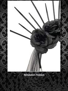 Halloween Costume Gothic Crown Bridal Veil Headband And Vintage Clothing Accessory - Black - View 4