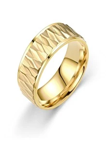 1入組鍍金鈦鋼菱形形狀雕刻戒指,時髦設計情侶配件,時尚男士/女士情人戒指