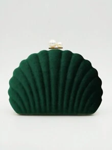 Brillante, Glamuroso De Brillo, Elegante, Exquisito, De Lujo Tranquilo, 1 Pieza Bolsa De Noche Para Mujeres En Forma De Concha Sólida De Un Solo Color, Elegante Con Decoración De Cristal De Imitación De Perla Falsa, Ideal Para Fiesta Bodas, Cena/banquete, Perfecto Para Mujer, Señorita O Novia. El Mejor Regalo Para Mujeres - Verde - Ver 5