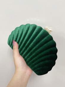 Brillante, Glamuroso De Brillo, Elegante, Exquisito, De Lujo Tranquilo, 1 Pieza Bolsa De Noche Para Mujeres En Forma De Concha Sólida De Un Solo Color, Elegante Con Decoración De Cristal De Imitación De Perla Falsa, Ideal Para Fiesta Bodas, Cena/banquete, Perfecto Para Mujer, Señorita O Novia. El Mejor Regalo Para Mujeres - Verde - Ver 2