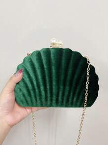 Brillante, Glamuroso De Brillo, Elegante, Exquisito, De Lujo Tranquilo, 1 Pieza Bolsa De Noche Para Mujeres En Forma De Concha Sólida De Un Solo Color, Elegante Con Decoración De Cristal De Imitación De Perla Falsa, Ideal Para Fiesta Bodas, Cena/banquete, Perfecto Para Mujer, Señorita O Novia. El Mejor Regalo Para Mujeres - Verde - Ver 3