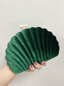 Brillante, Glamuroso De Brillo, Elegante, Exquisito, De Lujo Tranquilo, 1 Pieza Bolsa De Noche Para Mujeres En Forma De Concha Sólida De Un Solo Color, Elegante Con Decoración De Cristal De Imitación De Perla Falsa, Ideal Para Fiesta Bodas, Cena/banquete, Perfecto Para Mujer, Señorita O Novia. El Mejor Regalo Para Mujeres - Verde - Ver 1