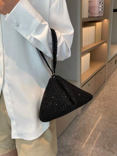 Bolso de cubo ligero y de estilo casual de negocios con decoración de rhinestones, diseño de cordón, bolso transparente con bolso de perlas falsas, bolso de noche elegante y exquisito de lujo discreto de rhinestones perfecto para fiesta, mujer, novia, cena/banquete, vestido de fiesta de Navidad