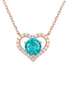 LI JIN 2 Carat Birthstone Heart Shaped Pendant Necklace Decorated With 925 Sterling Silver Plated With White Gold And Rose Gold, Suitable For Ladies Daily Wear, Valentine's Day Gift - rose gold - View 10