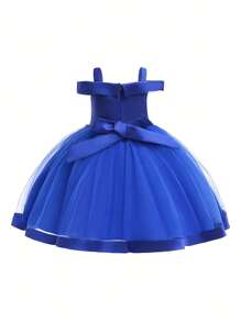 无袖花朵蝴蝶结网纱优雅连衣裙，适合女孩，适合生日派对，不含头饰