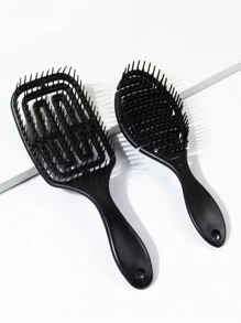 干湿两用镂空发梳/通风发刷造型梳套装/套装2件套经典纯色长方形/方形超柔软安全亲子装送给妈妈、情人节、返校节、旅行度假必备品、女士发饰 - 黑色 - 查看 1
