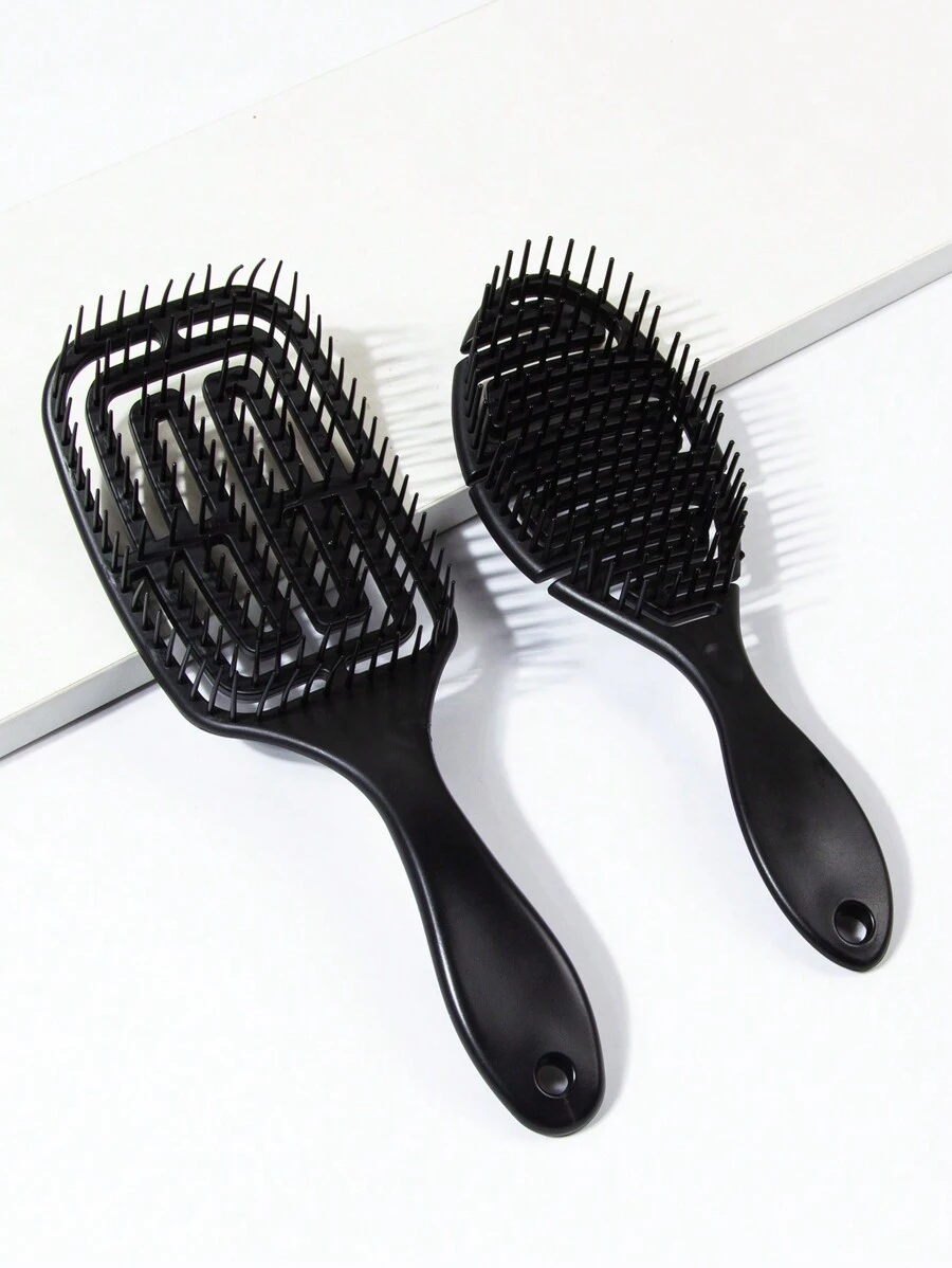 干湿两用镂空发梳/通风发刷造型梳套装/套装2件套经典纯色长方形/方形超柔软安全亲子装送给妈妈、情人节、返校节、旅行度假必备品、女士发饰 - 黑色 - 查看 1