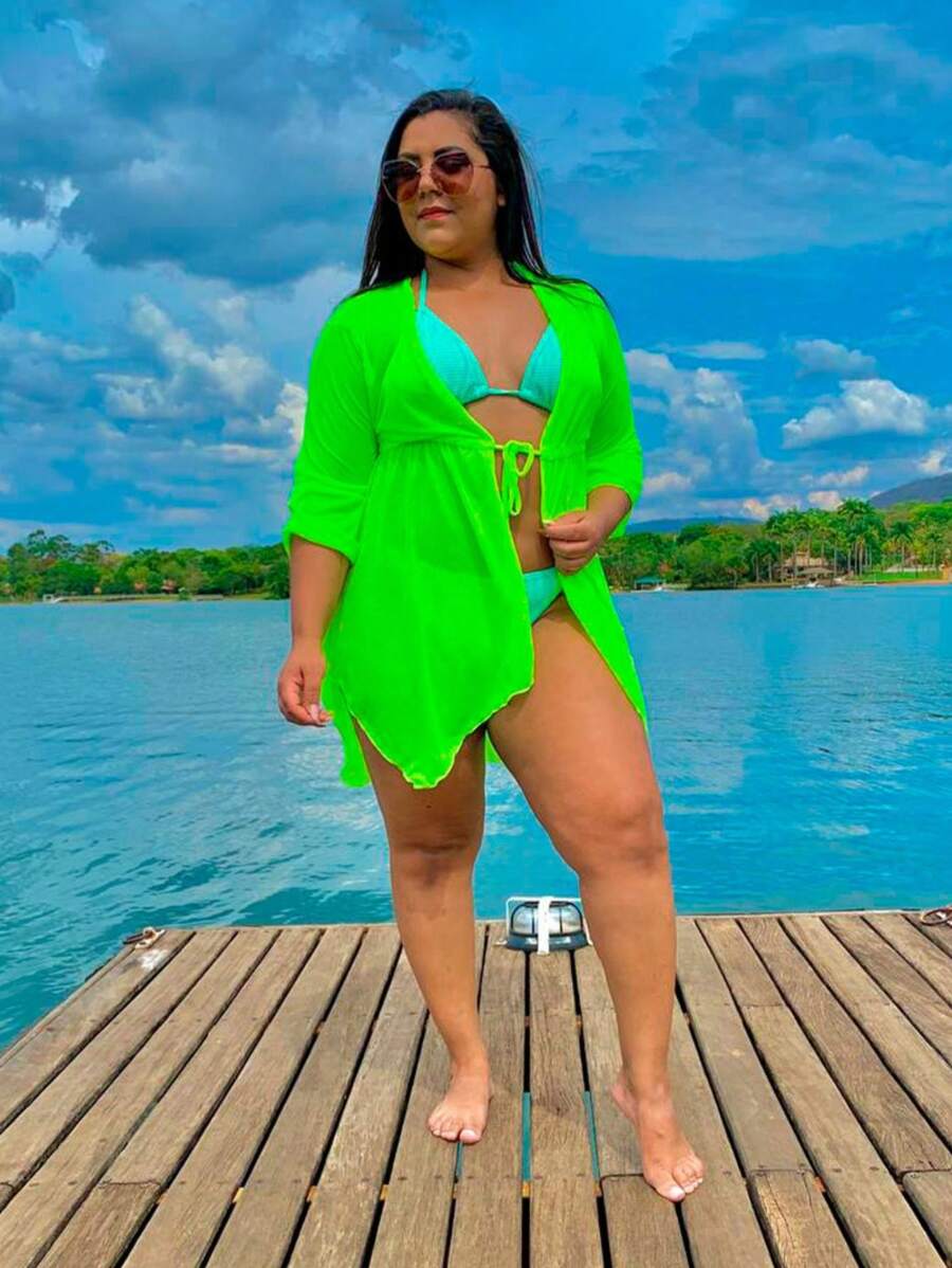 Saida de praia feminina curta verao tendencia neon