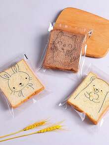 100入組5.91英寸*8.27英寸透明自粘opp袋,印有可愛的貓、熊和兔子圖案,適合裝糖果、麵包和小禮品,可作為派對和節日禮品包裝和裝飾 - 無色 - 查看 2