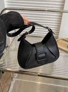 新品到貨女性時尚包,簡約肩袋,復古長棍手提包 - 黑色 - 查看 2