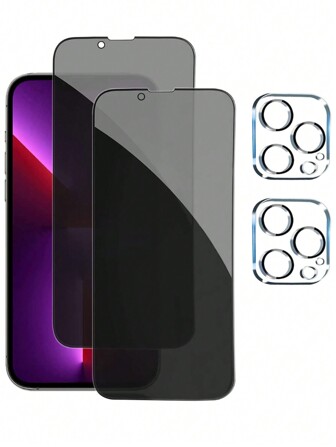 4pcs/Set Full Screen Anti-Peeping Phone Protective Film With 2pcs Silk Printing Camera Lens Sticker Compatible With Apple Devices Compatible With IPhone 16/16 Plus/16 Pro/16 Pro Max/15/15Pro/15 Plus/15 Pro Max Gift For Birthday, Family, Friends Tempered Glass, Anti-Spy, Phone Screen Protector, Phone Accessories