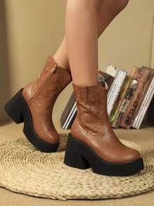 Women's Embroidered Wedge Heel Thick-soled Fashion Short Boots For Slim Legs