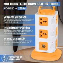 Torre Multicontacto Universalr 11 Enchufes 2 Puertos USB - Naranja - Ver 4