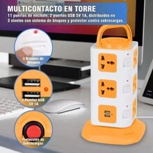 Torre Multicontacto Universalr 11 Enchufes 2 Puertos USB - Naranja - Ver 3