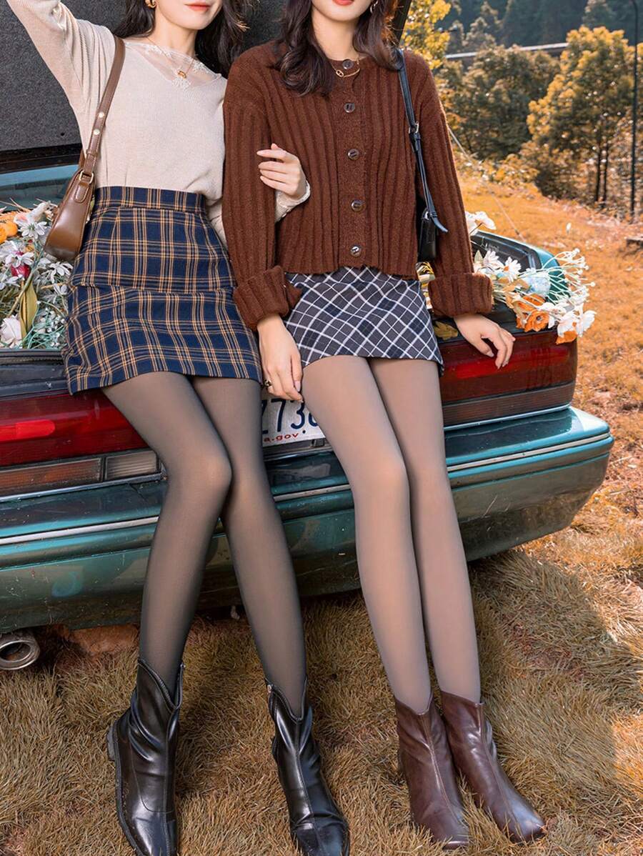 2双/包 380D加厚保暖连裤袜，半透明，E-Girl风格，舒适透气 - 彩色 - 查看 1