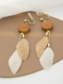 1 Par Pendientes Largos Vintage Con Diseño De Plumas Marrones Para Mujer, Accesorios Creativos Y Elegantes, Con Estilo Y Versátiles