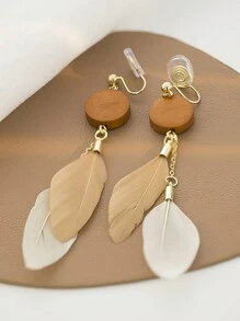 1 Par Pendientes Largos Vintage Con Diseño De Plumas Marrones Para Mujer, Accesorios Creativos Y Elegantes, Con Estilo Y Versátiles