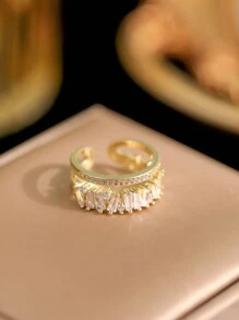 jealous young 1枚优雅双层全锆石可调节戒指，适合派对、婚礼和珠宝礼品。 - 金色 - 查看 5