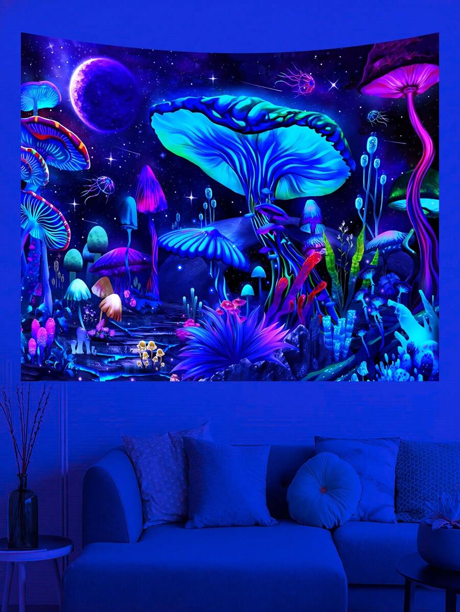 1 Tấm Thảm Treo Tường Phản Ứng Uv Họa Tiết Nấm Cho Phòng Khách, Phòng Ngủ, Văn Phòng, Trang Trí Nhà Cửa, Trang Trí Tiệc, Miễn Phí Bộ Lắp Đặt, Dễ Dàng Treo