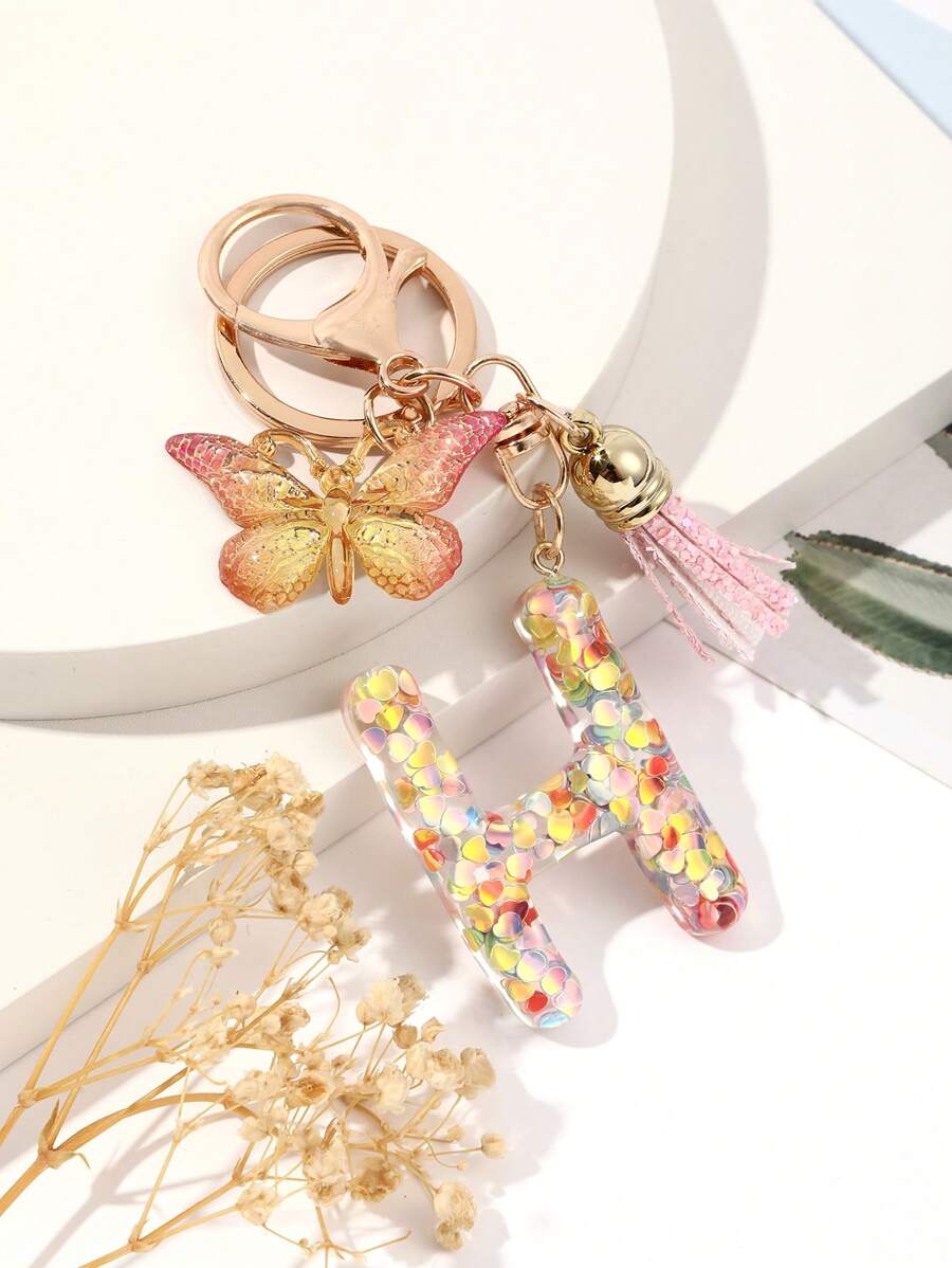 女孩休閒粉色h字母鑰匙扣吊墜 - 彩色 - 查看 1