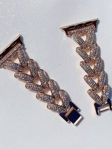 1 件男女銀色水鑽嵌入式金屬錶帶兼容 Apple Watch S8 和 Apple Watch 系列 Ultra/se/1/2/3/4/5/6/7,合金金屬手鍊腕錶錶帶,45mm49mm、38mm 40mm 41mm 42mm 44毫米 - 玫瑰金 - 查看 3