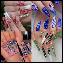 1 hộp 24 ô Bộ sưu tập đá Rhinestone nhiều màu sắc cho nghệ thuật làm móng, có nhiều hình dạng khác nhau của đá Rhinestone thủy tinh pha lê, Miếng dán trang trí móng tay cho nghệ thuật làm móng tự làm của phụ nữ/trẻ em gái - Màu xanh lam - Xem 7