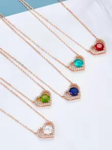 LI JIN 2 Carat Birthstone Heart Shaped Pendant Necklace Decorated With 925 Sterling Silver Plated With White Gold And Rose Gold, Suitable For Ladies Daily Wear, Valentine's Day Gift - rose gold - View 6