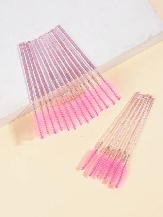 20支/套 一次性水晶柄彩色化妆刷，适用于睫毛嫁接、眉毛、彩妆和唇部护理，包括眉刷、眼影刷、螺旋刷等。