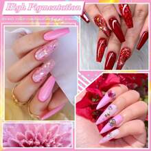 LIMEGIRL 24入組半永久凝膠指甲油套裝，含底層與面層凝膠及21種色澤，明亮顏色指甲凝膠，可浸泡式UV闪粉專業美甲，適用於禮物贈送女性 - 軍綠色 - 查看 3