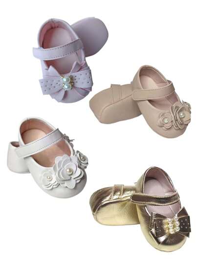 Kit 4 Pares Sapatilha Bebê Cor Nude Rosa Dourado Branco Menina Infantil Recem Nascido Super Leve Macia Confortável e linda.