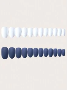 24 Piezas Clásico Presionar-en Uñas Mate Esmeriladas Cortas Ovaladas Con Pestañas De Pegamento, Pegamento Tipo Jalea, Perfecto Para Viajar, Ocio, Fiesta, Uso Diario - Multicolor - Ver 2