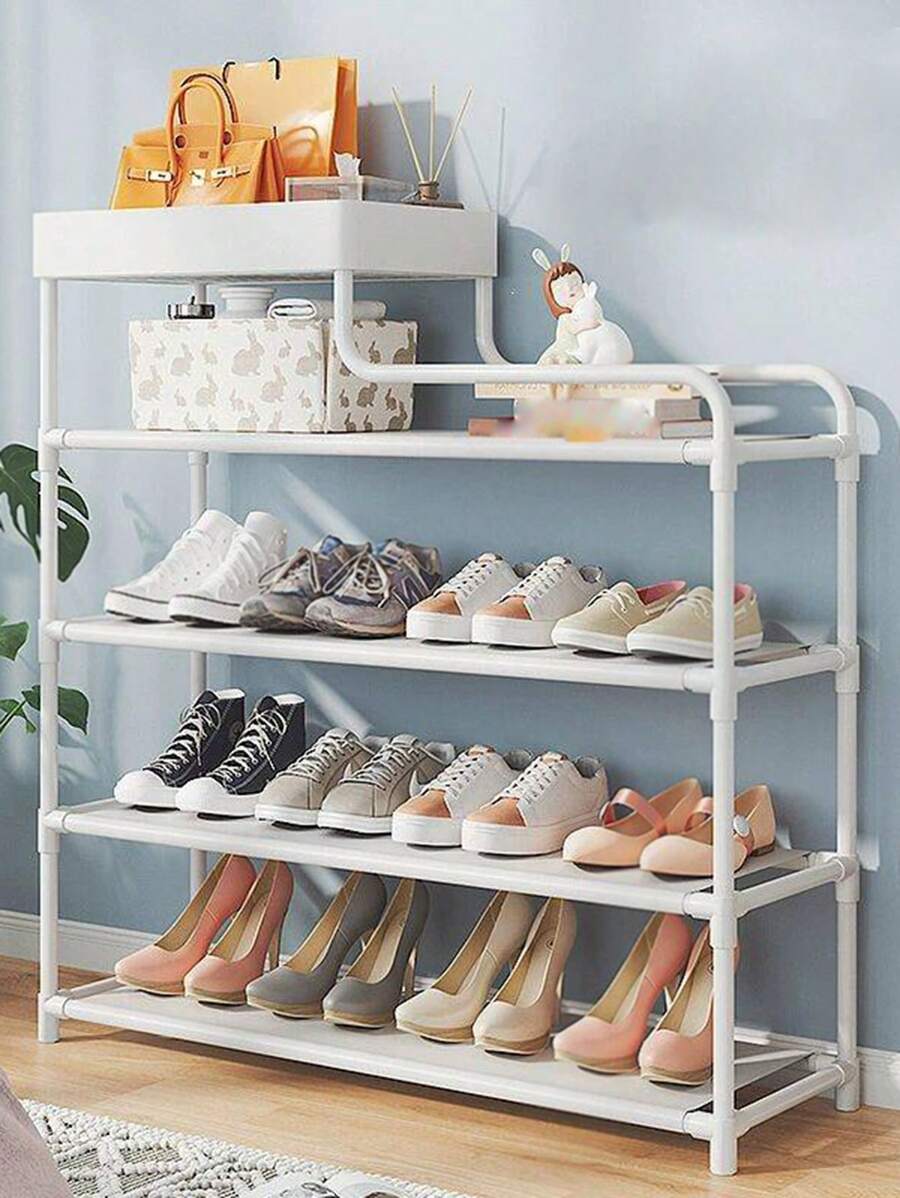 5-tier White Stepped Shoe Rack With Storage Boxes, Easy-to-assemble ...