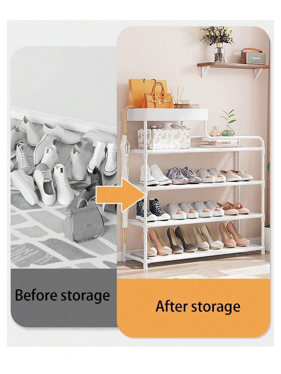 5-tier White Stepped Shoe Rack With Storage Boxes, Easy-to-assemble ...
