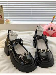 2023 Summer New Sweet-cool Heart Design Mary Jane Shoes, Thick-soled And Increased In Dark Style For Women