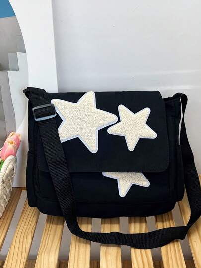 Large Capacity,Waterproof,Portable,Classic,Casual Leisure & Commute Shoulder Bag With Star Decorated Flap Cover For Teen Girls Women College Students,Rookies & White-Collar Workers Perfect For Office,Work ,Business,Commute,College,Middle School, High School,Outdoors, Travel, Outings, Stars Hollow Women Bag