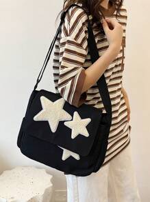 Large Capacity,Waterproof,Portable,Classic,Casual Leisure & Commute Shoulder Bag With Star Decorated Flap Cover For Teen Girls Women College Students,Rookies & White-Collar Workers Perfect For Office,Work ,Business,Commute,College,Middle School, High School,Outdoors, Travel, Outings, Stars Hollow Women Bag