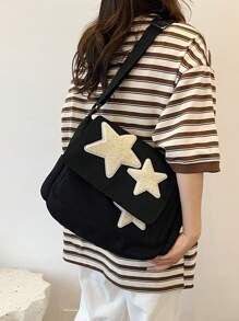 Large Capacity,Waterproof,Portable,Classic,Casual Leisure & Commute Shoulder Bag With Star Decorated Flap Cover For Teen Girls Women College Students,Rookies & White-Collar Workers Perfect For Office,Work ,Business,Commute,College,Middle School, High School,Outdoors, Travel, Outings, Stars Hollow Women Bag