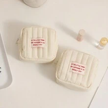 1 件迷你可爱休闲便携式迷你包小众耳机零钱包轻便尼龙多功能拉链化妆包礼品化妆品收纳包化妆品收纳袋迷你袋旅行小化妆盒配件化妆架刷子包化妆容器化妆包旅行必需品女士配件旅行用品 - 米色 - 查看 3