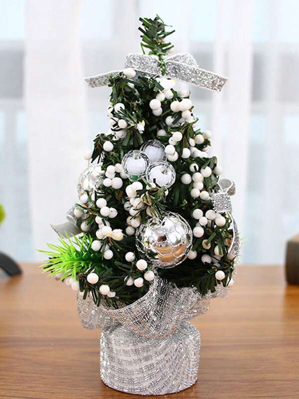 1 Pièce Mini Sapin De Noel Argenté De 20 Cm Pour La Table Avec Décorations De Sapin De Noel