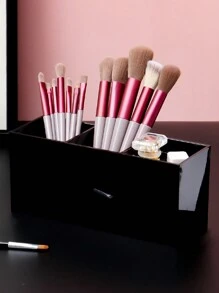 1pc Acrylic Brush Holder, Transparent Plastic Makeup Brush Organizer, Office Desk Makeup Cosmetic Storage Solution For Brushes, Pencils, Bathroom Vanity, Bedroom Desktop Decor, Travel Essentials - Black - View 2