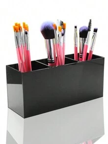 1pc Acrylic Brush Holder, Transparent Plastic Makeup Brush Organizer, Office Desk Makeup Cosmetic Storage Solution For Brushes, Pencils, Bathroom Vanity, Bedroom Desktop Decor, Travel Essentials - Black - View 4