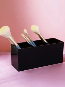 1pc Acrylic Brush Holder, Transparent Plastic Makeup Brush Organizer, Office Desk Makeup Cosmetic Storage Solution For Brushes, Pencils, Bathroom Vanity, Bedroom Desktop Decor, Travel Essentials - Black - View 3