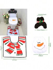 1入組聖誕節雪人設計馬桶墊,包括馬桶墊、地墊、水箱墊和紙巾盒套,家庭用品 - 彩色 - 查看 2